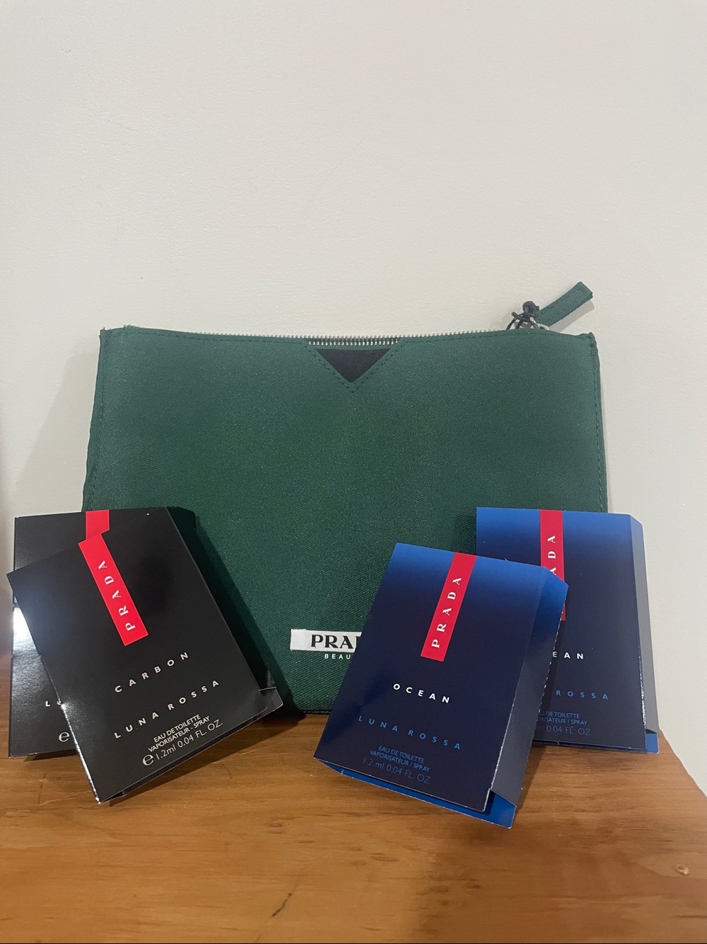 ☔️ PRADA Green Toiletry Pouch with Black Dust Bag